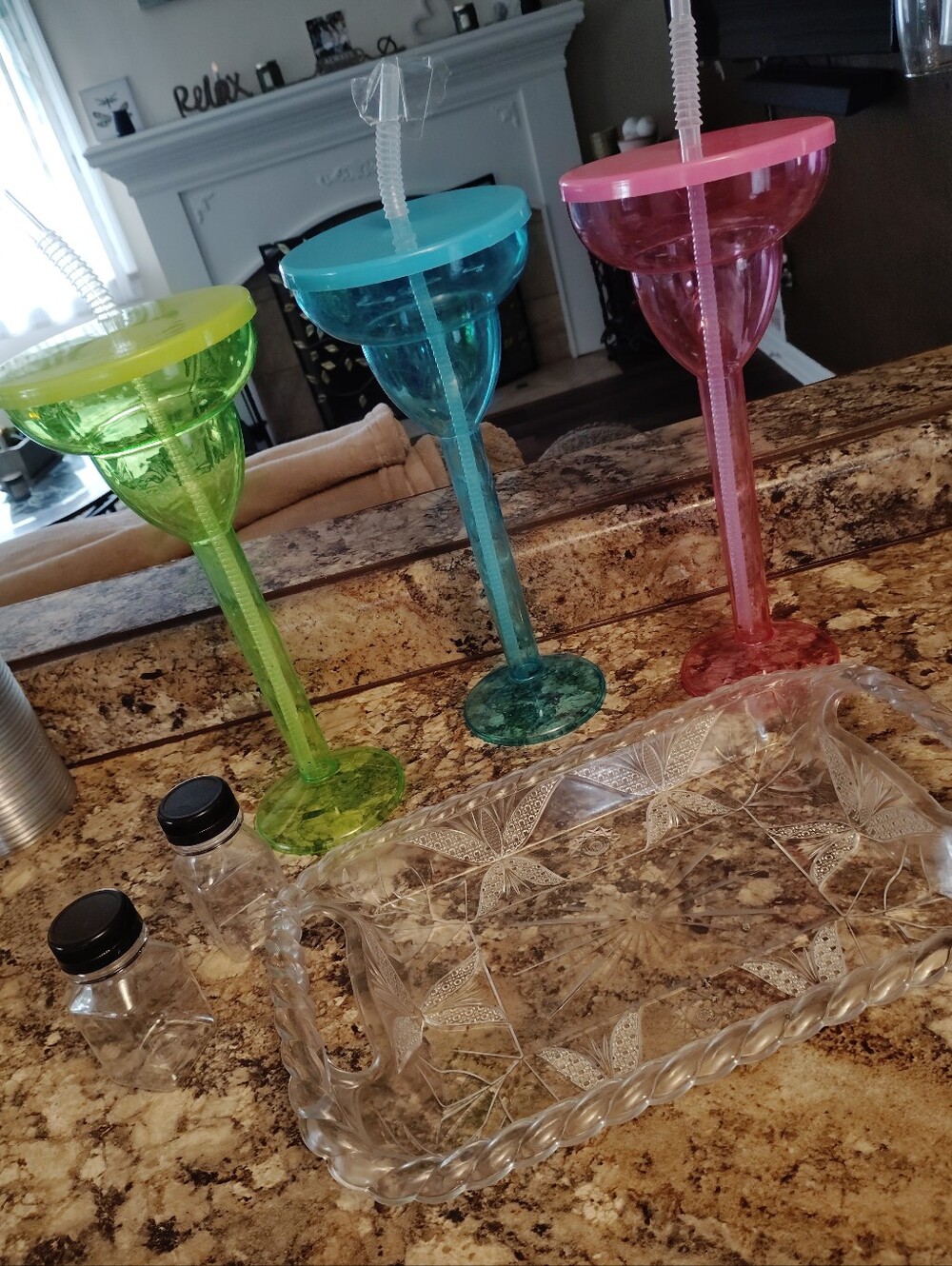 Colorful Plastic Margarita Glass with Straw - Pink, Blue, Green
